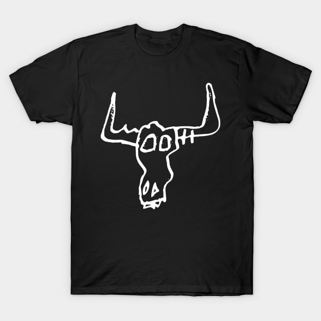 Bull Skull Doodle White T-Shirt by Mijumi Doodles